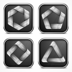 Metal design elements, geometric symbols on dark, vector