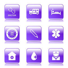 Hospital Health Square Vector Violet Icon Design Set 2