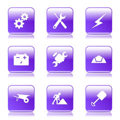 Construction Tools Square Vector Violet Icon Design Set