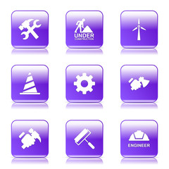 Construction Tools Square Vector Violet Icon Design Set 2