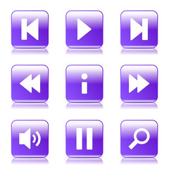Multimedia Controller Square Vector Violet Icon Design Set