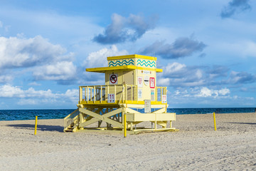 life guard tower on South Beach  in sunset