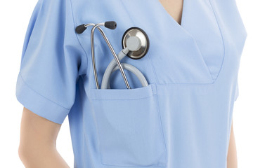 Doctor standing with her stethoscope in her pocket
