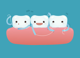 Teeth with dental floss for healthcare