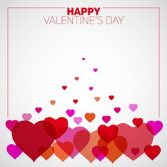 Happy Valentines day, colorful flying hearts. Simple design card