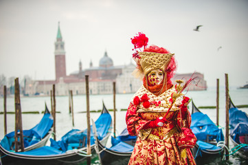 Fototapeta na wymiar Venetian carnival, masquerade one of a kind in the world.