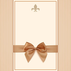 Vintage greeting card template with golden bow and ribbon
