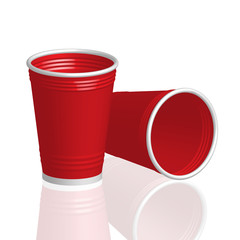 Party red plastic cup isolated on white background