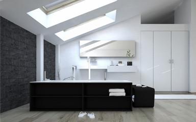 Interior of Modern Bathroom with Skylights