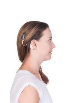 Young woman with cochlear implant