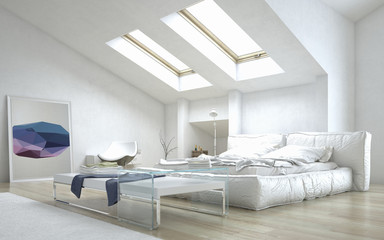 Fototapeta na wymiar Architectural Bedroom with Glass Table