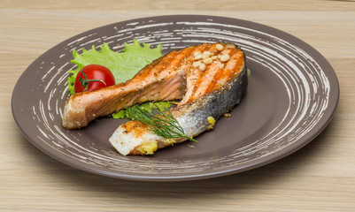 Grilled salmon steak