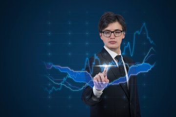 businessman pushing forex chart