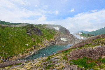 Fototapeta premium Jigokudani valley in the Tateyama mountain range in Toyama, Japa