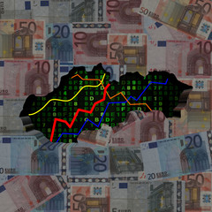 Slovakia map with hex code and graphs on euros illustration