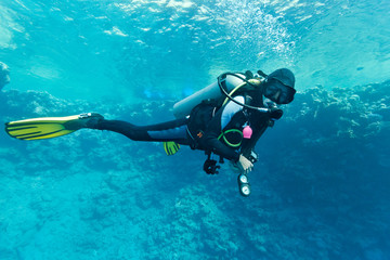 Female scuba diver underwater