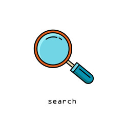 Business Analysis symbol with magnifying glass icon and pie