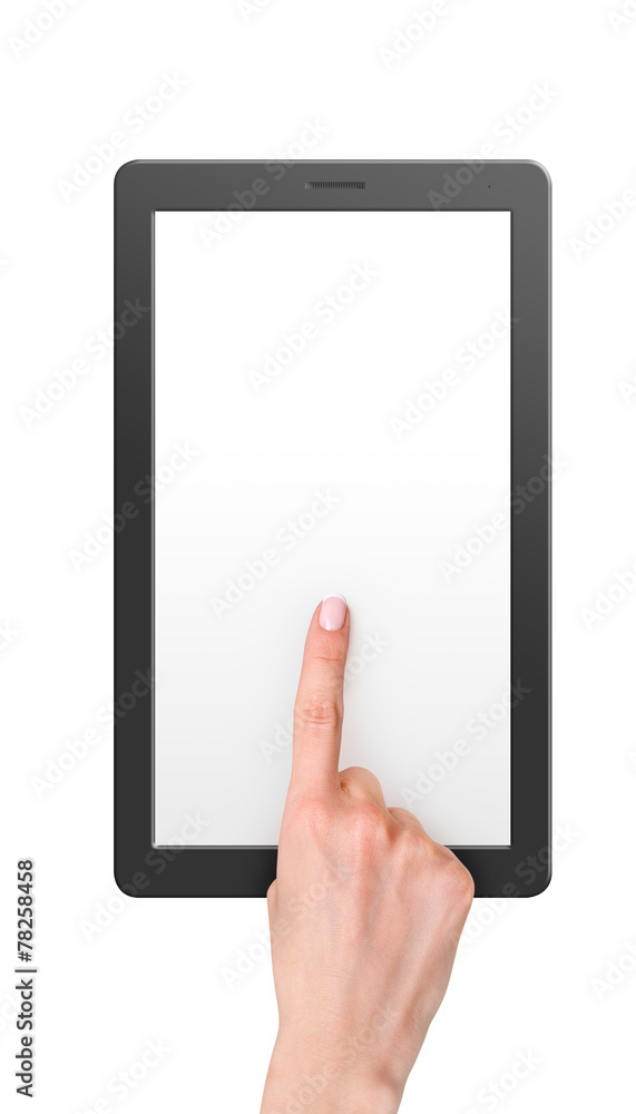 Poster computer tablet with blank screen with reflection