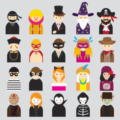 Various People Symbol Icons Fancy Mask Set