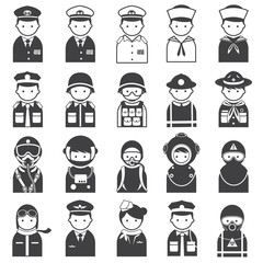 Various People Symbol Icons Officer and Uniform Set