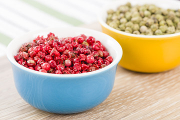 Pink & Green Peppercorns - Bowls with pink and green peppercorns