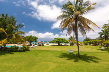 tropical garden and  the ocean beach