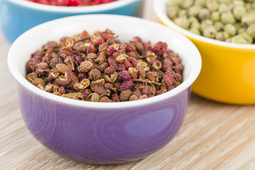 Peppercorns - Szechuan, green and pink dried peppercorns