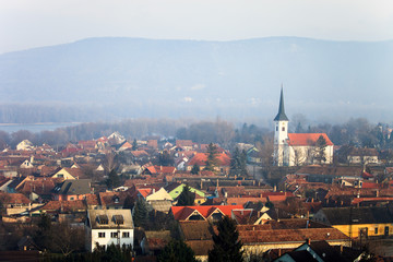 View to Esztergom and mountains. Hungary landscape
