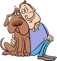 dog with owner cartoon illustration