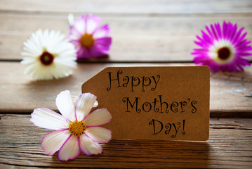Label With Text Happy Mothers Day With Cosmea Blossoms