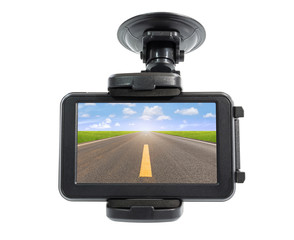 Gps, satellite navigation device, dashboard holder car mount isolated on white with clipping path....