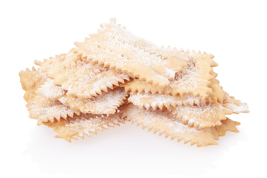 Chiacchiere, italian Carnival pastry on white, clipping path