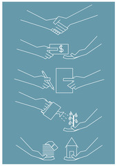 vector set of many hand in business and financial concept