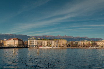 Geneva Lake and waterfront in Switzerlant