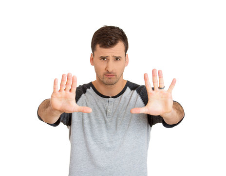 Man with stop hand gesture