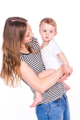 Beautiful baby and mother playing