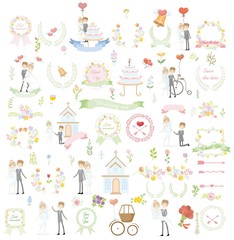 Набор свадебных элементов шаблона дизайна для пригласительных