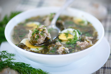 sorrel soup with meatballs and eggs