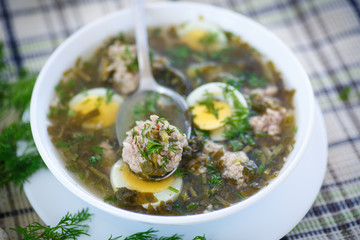 sorrel soup with meatballs and eggs