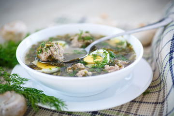 sorrel soup with meatballs and eggs