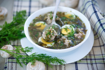 sorrel soup with meatballs and eggs