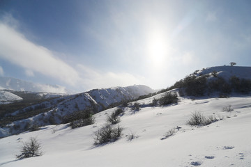 Fototapeta na wymiar beautiful Tien-Shan mountains in the snow. in winter