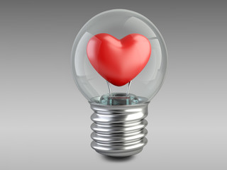 light bulb concept with a red heart