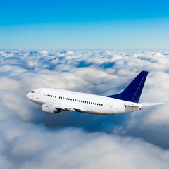 Fototapeta na wymiar Passenger airliner flight in the blue sky