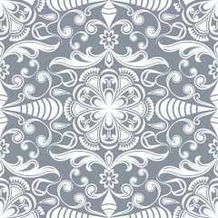 Seamless grey vintage floral wallpaper pattern.