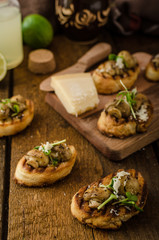 Mushroom snacks on grilled baguette