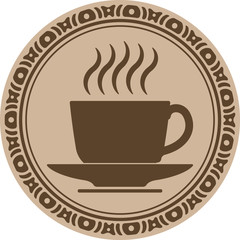 Cup of coffee into decorative round frame