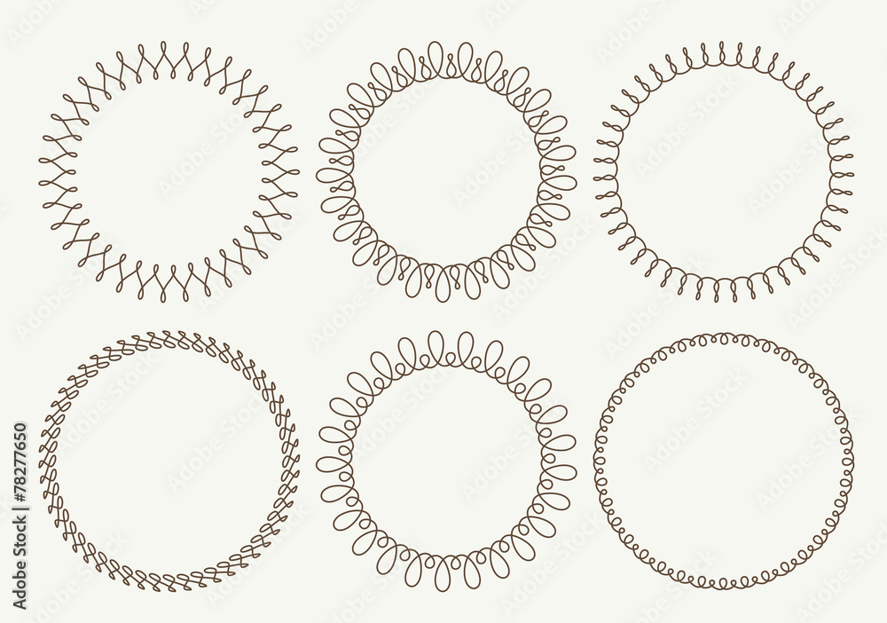 Poster set of 6 very simple round frames with fully editable stroke wid
