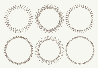 Set of 6 very simple round frames with fully editable stroke wid