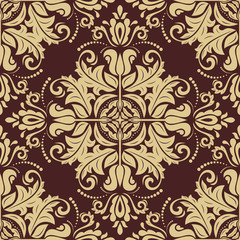 Damask Seamless  Pattern. Golden Background